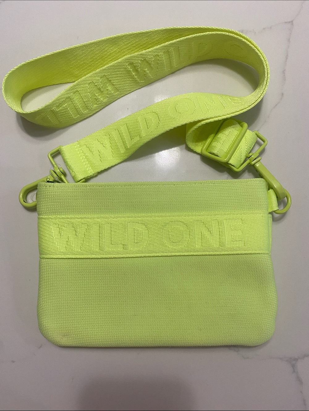 Neon Yellow 'Wild One' Crossbody Bag with Branded Strap